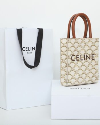 celine 194372 white small cabas vertical in triomphe canvas and calfskin