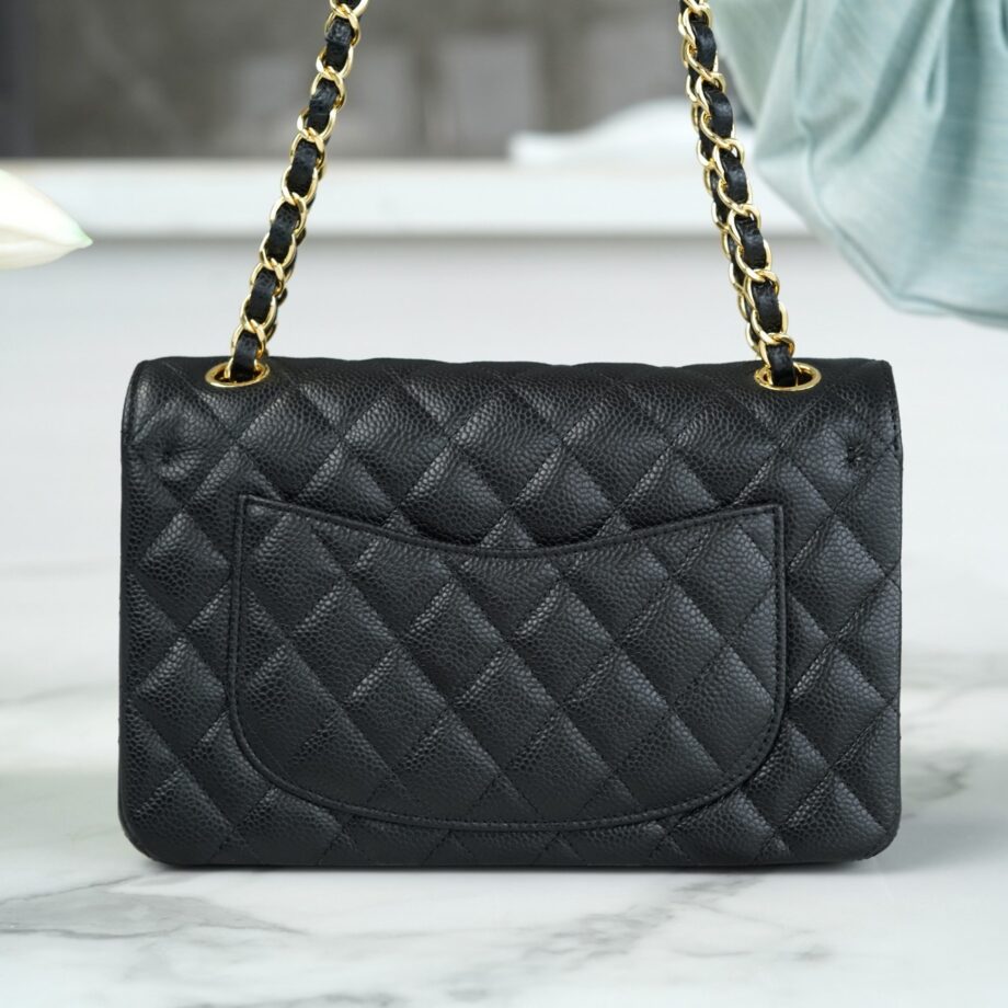 Chanel Black & Gold Metal Grained Calfskin Small Classic Handbag