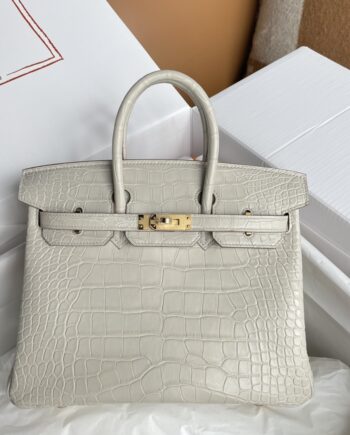 HermèS Birkin25 Glacier White Alligator Gold Hardware Handmade Sewing Birkin25