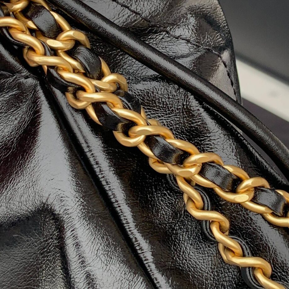 Chanel AS3980 Mini Black Pearl Shiny Crumpled Calfskin & Gold-Tone Metal Chanel 22 Mini Handbag