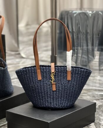 ysl medium blue raffia tote bag