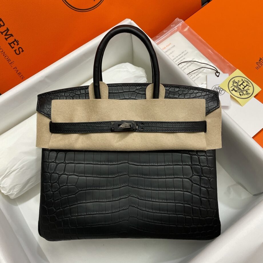 HermèS Birkin25 Black Nile Crocodile Black Hardware Handmade Hand Sewing Birkin25