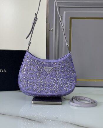 PRADA 1BC169 Purple Cleo Satin Bag With Crystals