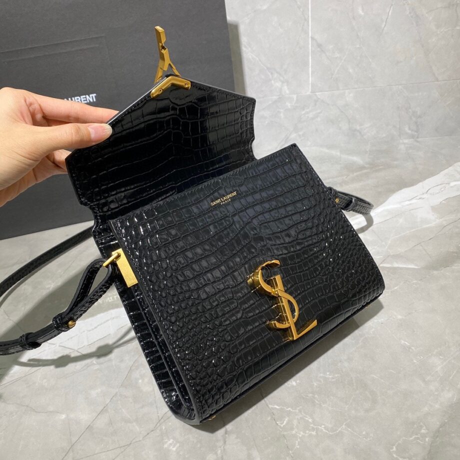 YSL 602716 Black Cassandra Mini Crocodile Pattern Handbag