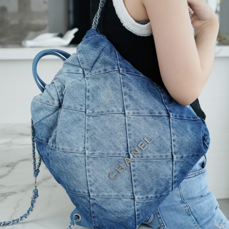 Chanel Denim Blue 23P Double Small Shoulder Back