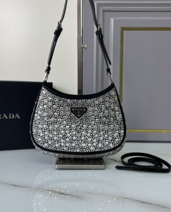 PRADA 1BC169 Black Cleo Satin Bag With Crystals