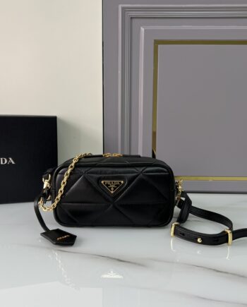 PRADA 1BH197 Black Quilted Leather Camera Bag