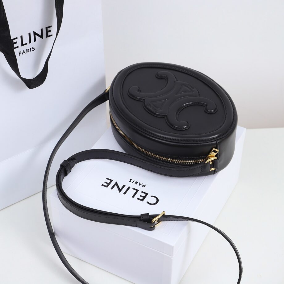 celine 198603 black oval bag cuir triomphe in smooth calfskin