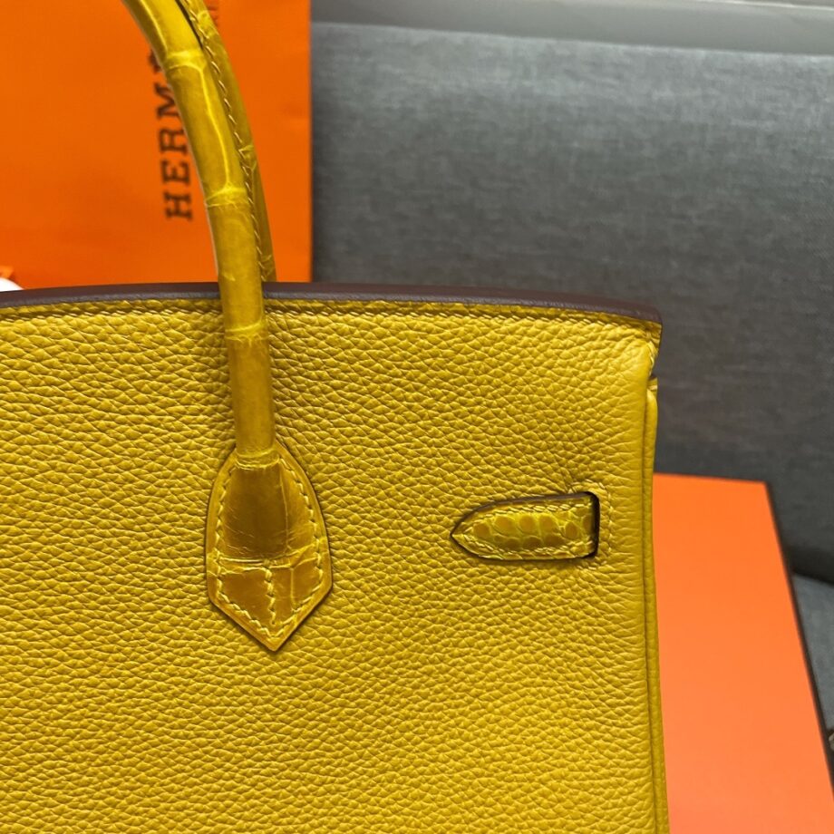 HermèS Birkin25 Yellow Touch Togo Cowhide & Nile Crocodile Leather Hand-Stitched Birkin25