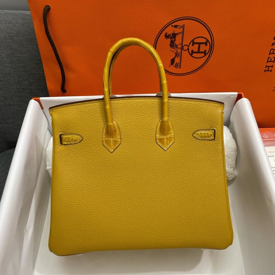 HermèS Birkin25 Yellow Touch Togo Cowhide & Nile Crocodile Leather Hand-Stitched Birkin25