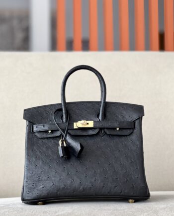 HermèS Birkin25 Black Handmade Ostrich Skin Birkin 25cm