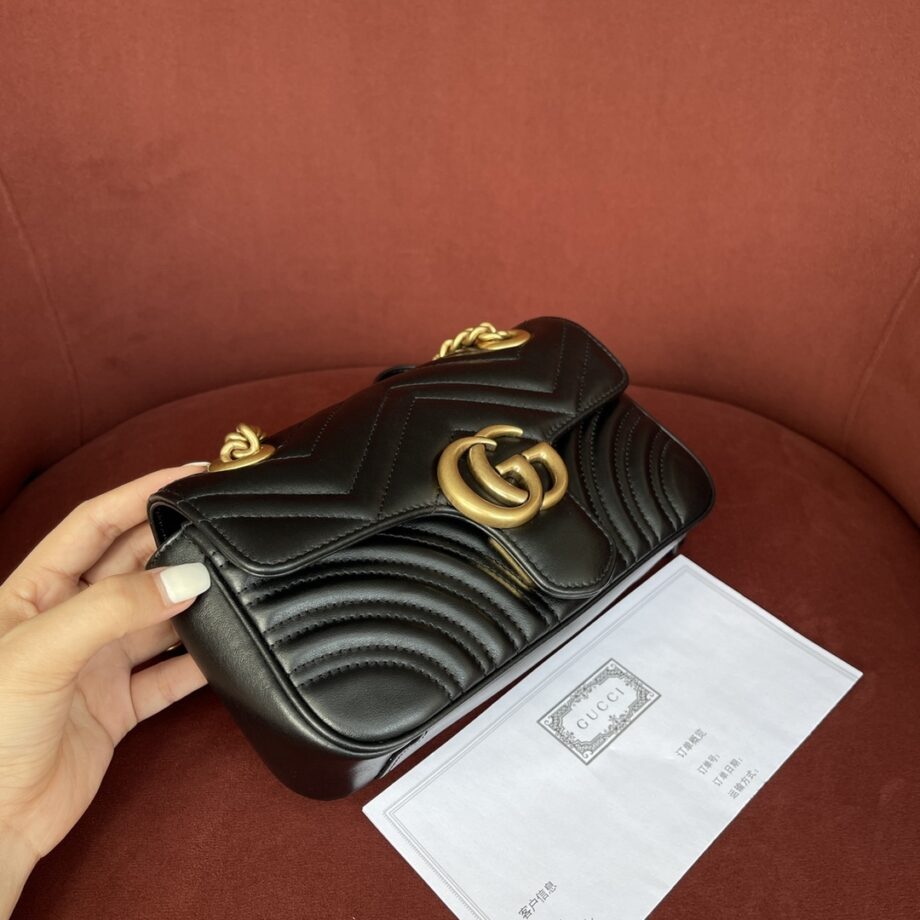 Gucci 446744 Black GG Marmont Mini Shoulder Bag