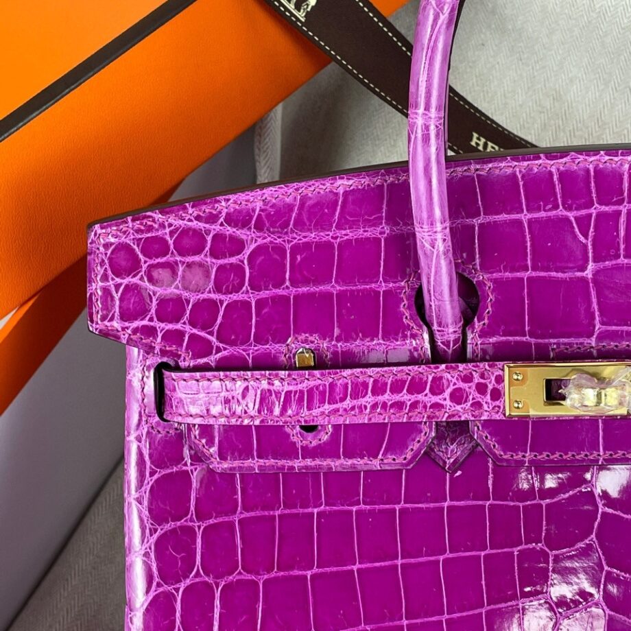 HermèS Birkin25 Purple Nile Crocodile Gold Hardware Handmade Sewing Birkin25