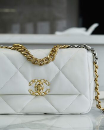 Chanel White Italian Imported Lambskin 19 Handbag