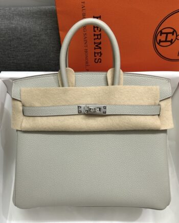 HermèS Birkin25 Pearl Gray Togo Cowhide Silver Hardware Hand-Stitched Birkin 25