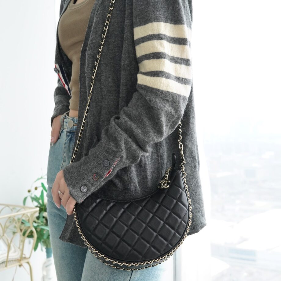 Chanel 23P Black Italian Imported Lambskin Hobo Bag