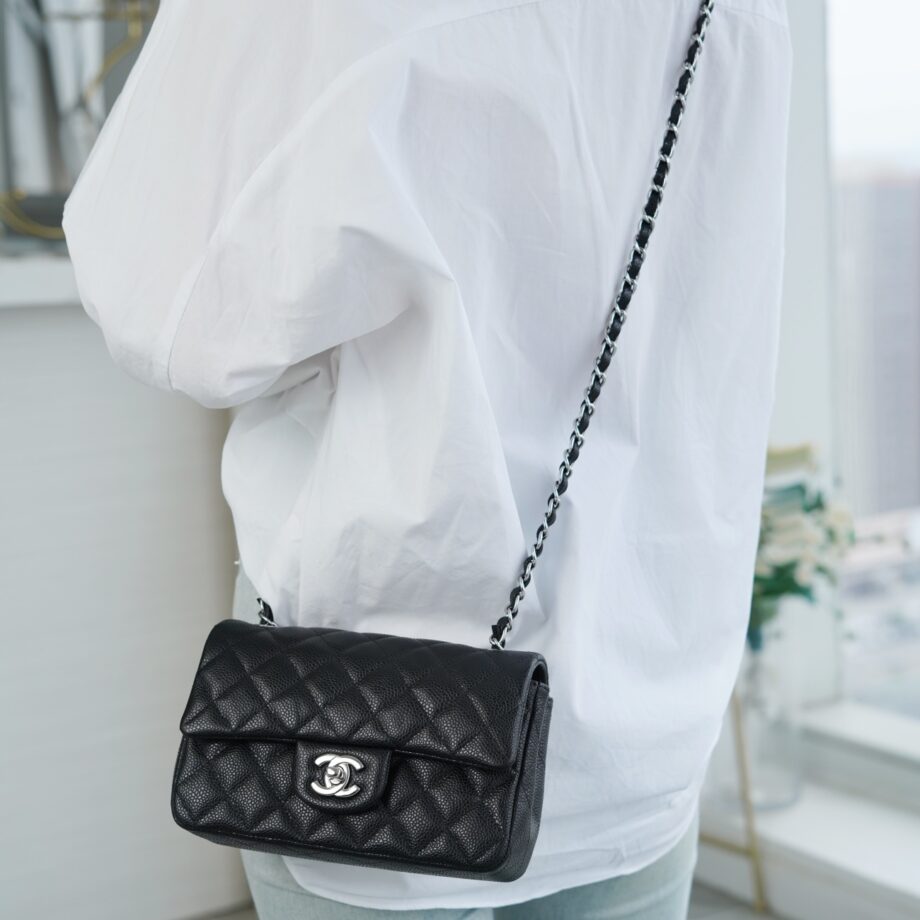 Chanel Black & Silver Hardware French Imported Grained Calf Leather Mini Classic Handbag