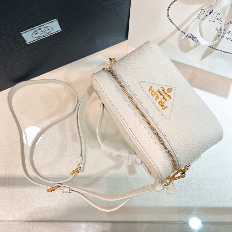 PRADA 1BH202 White Leather Mini-Bag Cosmetic Bag