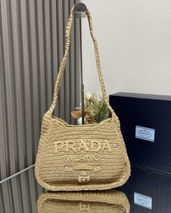 PRADA 1BC186 Raffia Shoulder Bag