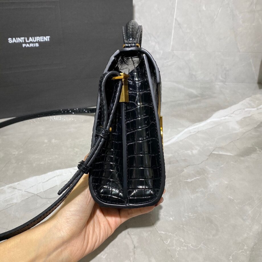 YSL 602716 Black Cassandra Mini Crocodile Pattern Handbag