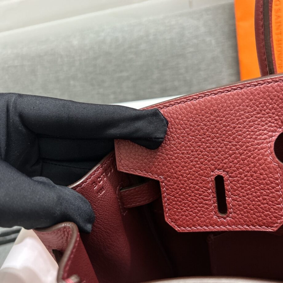 HermèS Birkin25 Red Togo Cowhide Gold Hardware Hand-Stitched Birkin 25