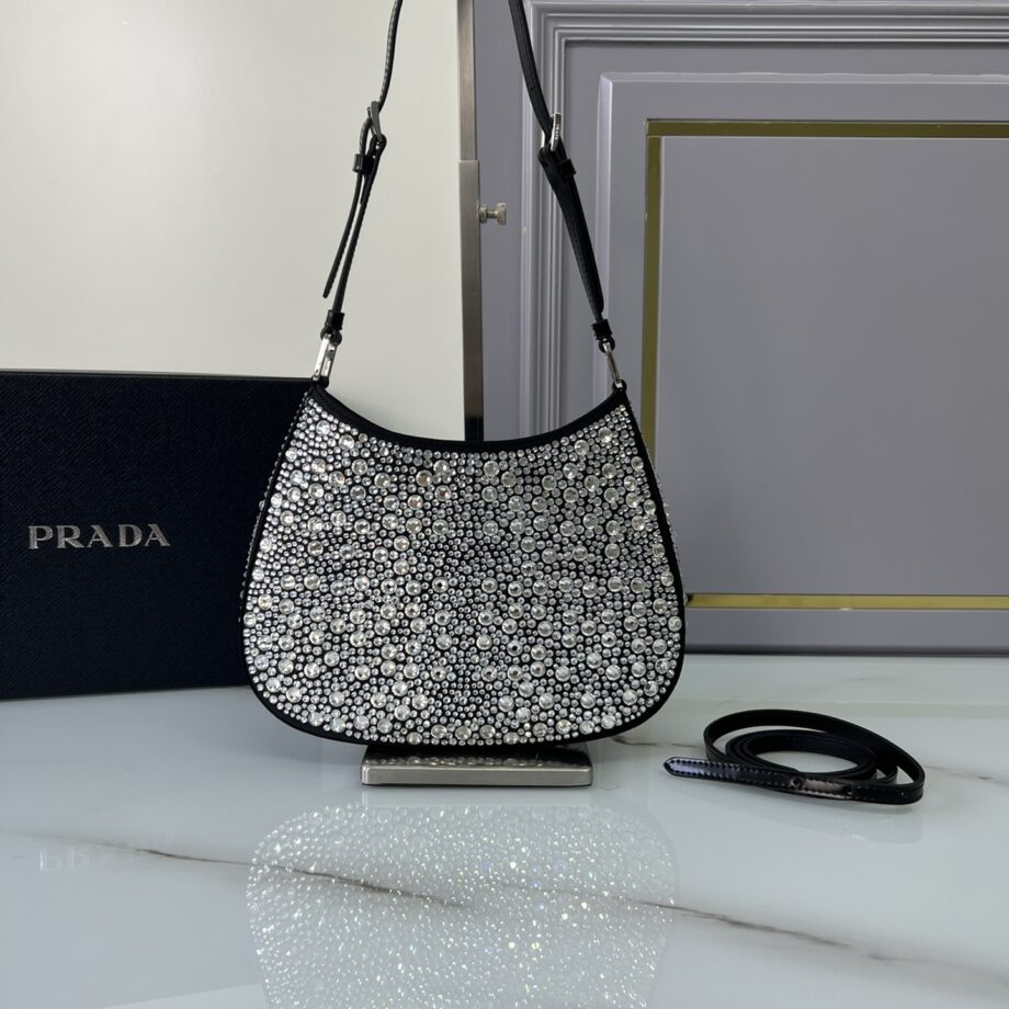 PRADA 1BC169 Black Cleo Satin Bag With Crystals