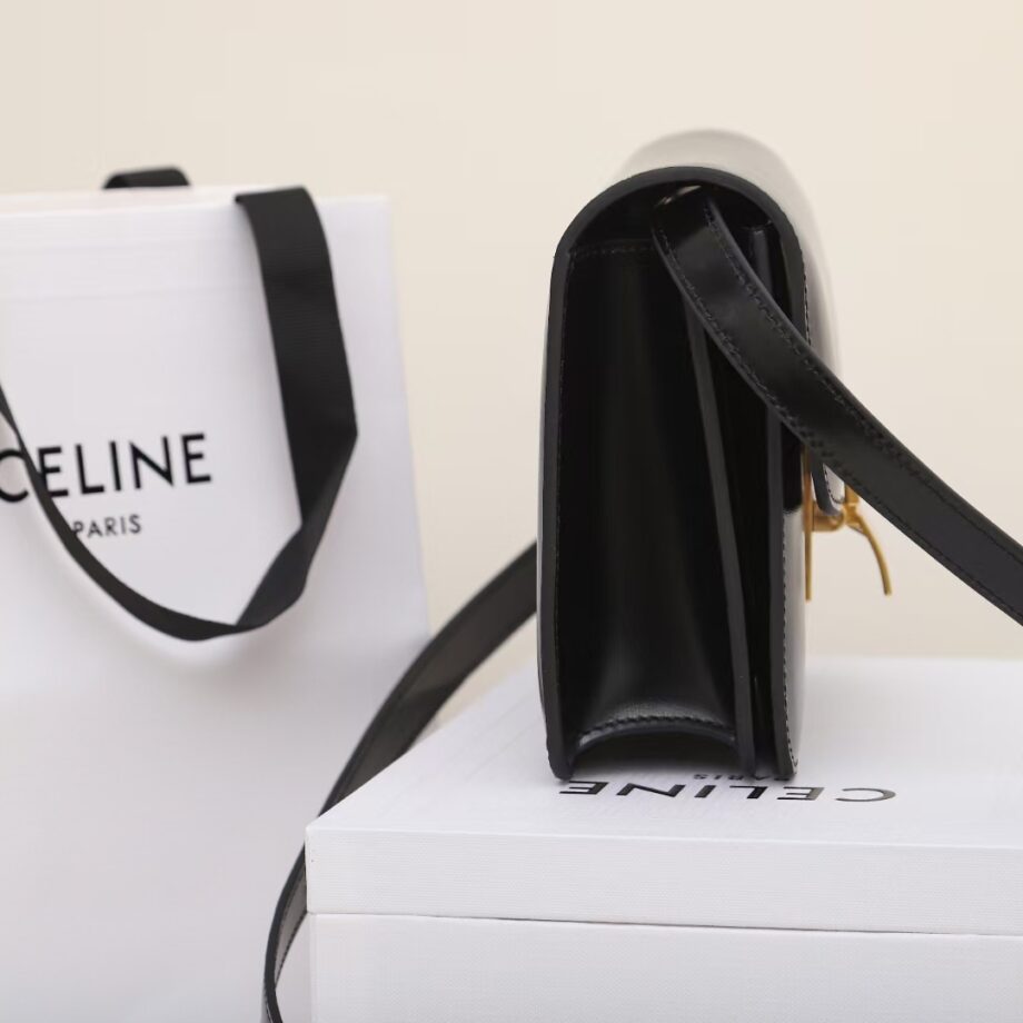 celine black 192523 tea classic bag in box calfskin