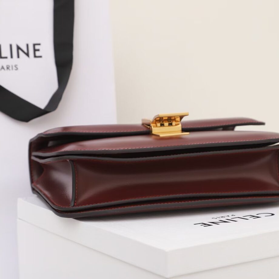 celine 189173 dark red tea classic bag in box calfskin