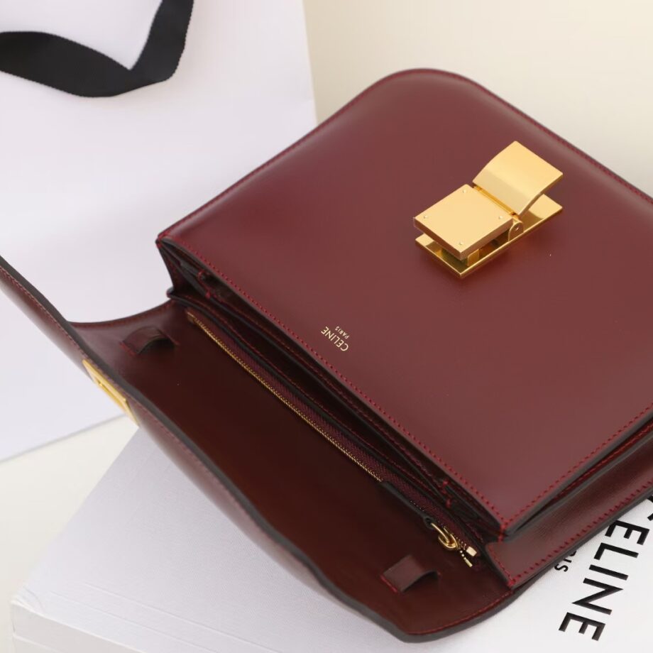 celine 189173 dark red tea classic bag in box calfskin