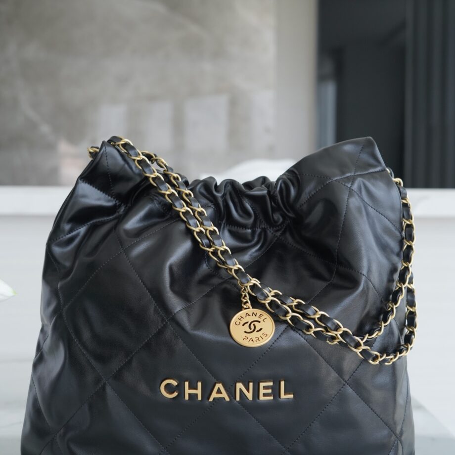 Chanel AS3261 Medium Black Shiny Calfskin & Gold-Tone Metal Chanel 22 Small Handbag