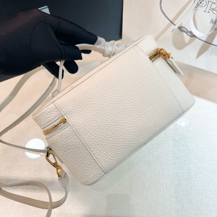 PRADA 1BH202 White Leather Mini-Bag Cosmetic Bag