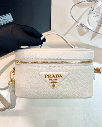 PRADA 1BH202 White Leather Mini-Bag Cosmetic Bag