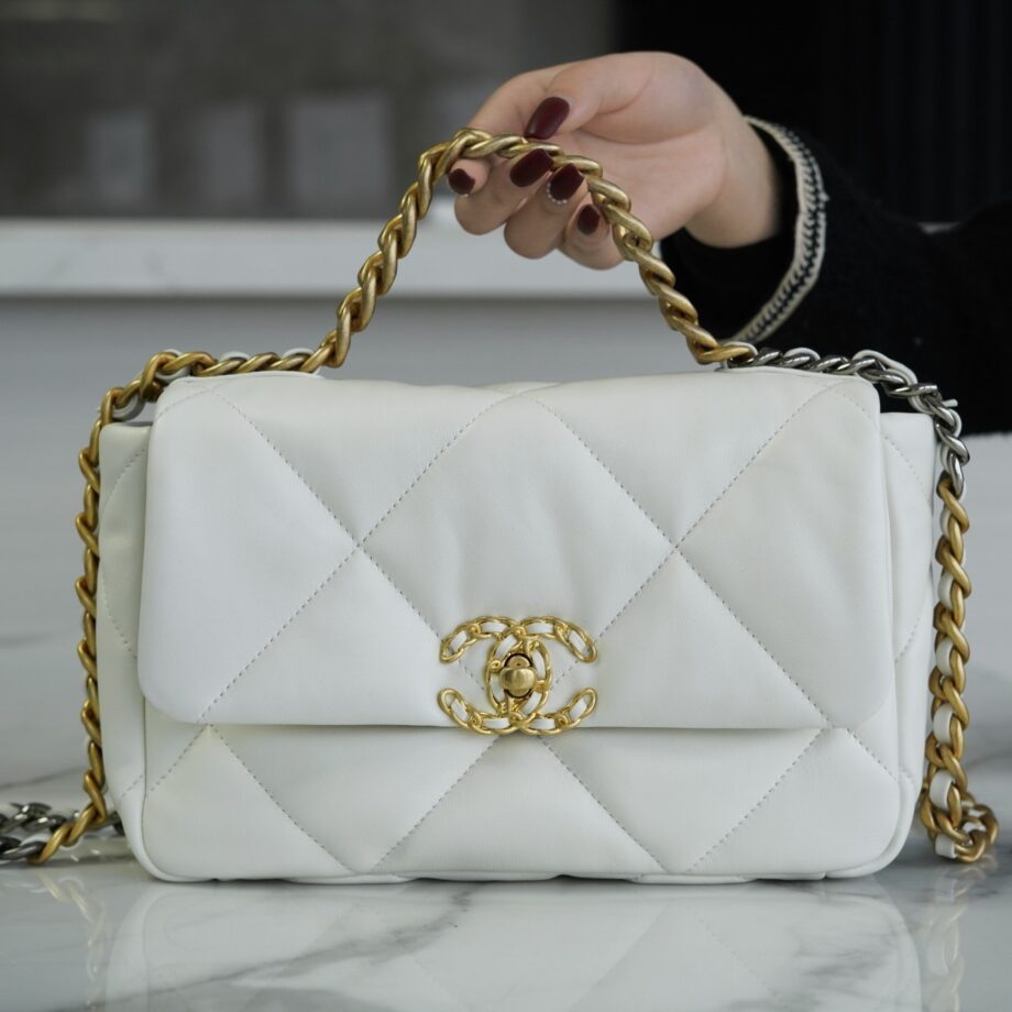 Chanel White Italian Imported Lambskin 19 Handbag