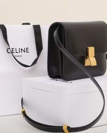 celine black 192523 tea classic bag in box calfskin