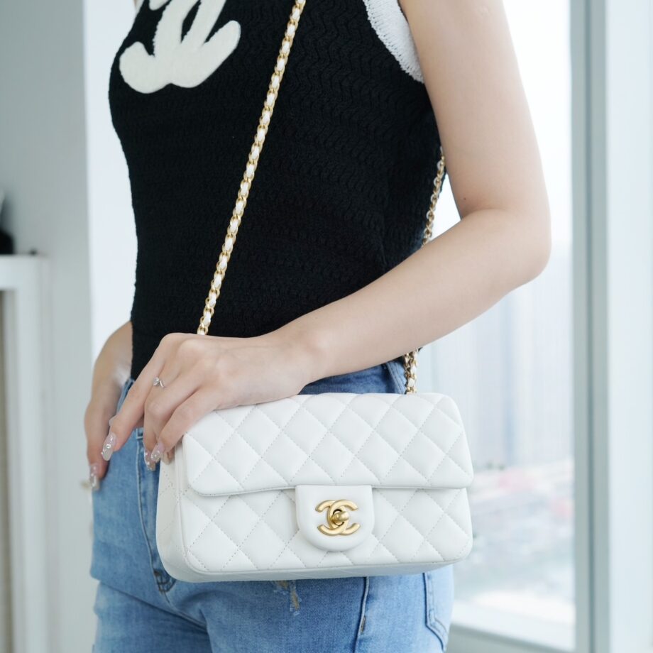 Chanel Chanel Black & White Hardware Italy Imported Lambskin Mini Classic Handbag