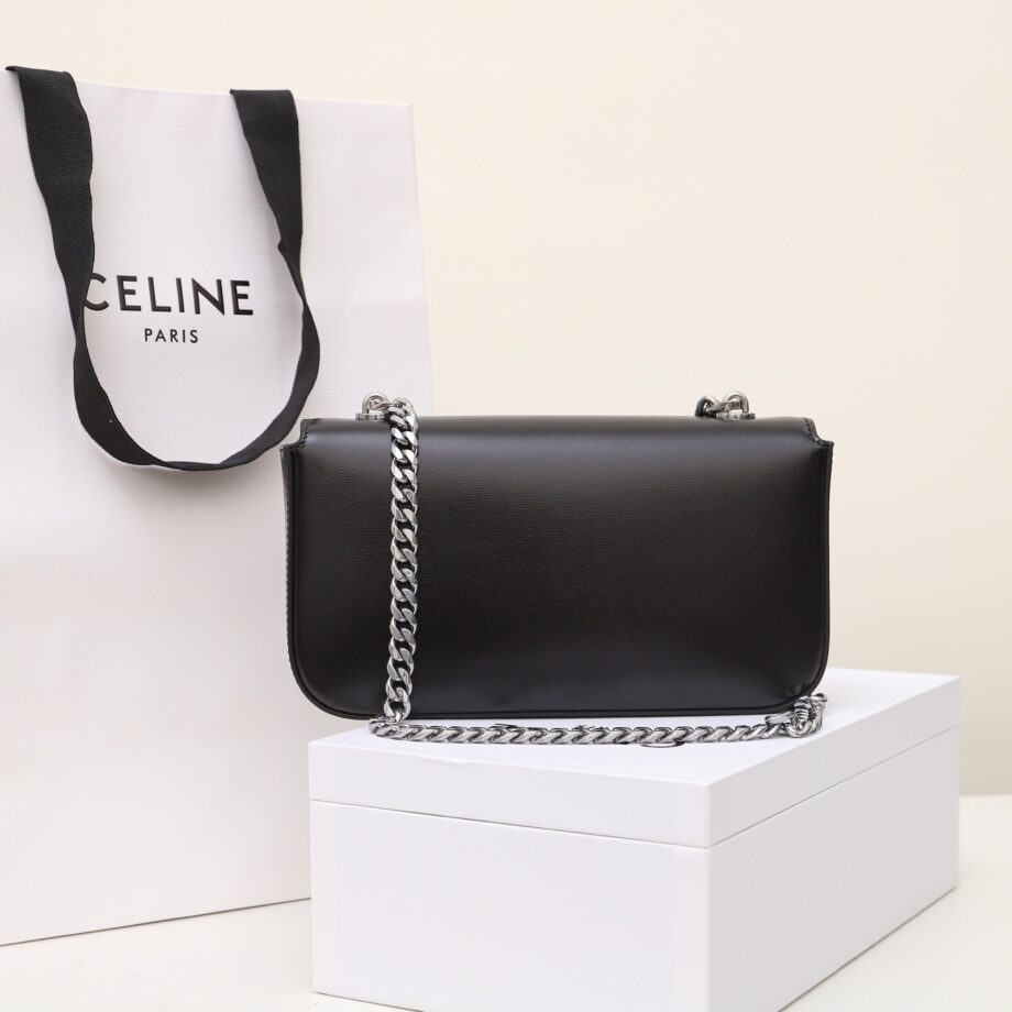 Celine 197993 Black&Silverchain Shoulder Bag Triomphe In Shiny Calfskin