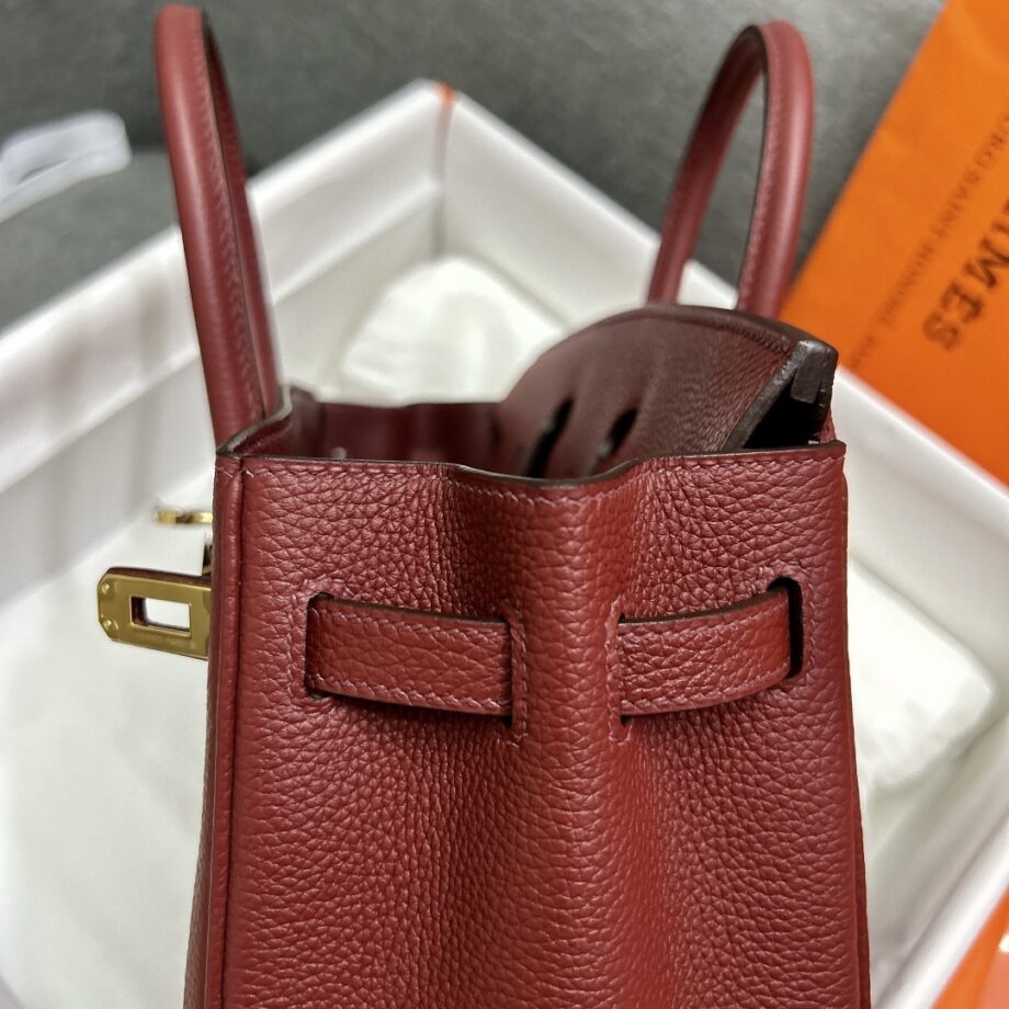 HermèS Birkin25 Red Togo Cowhide Gold Hardware Hand-Stitched Birkin 25