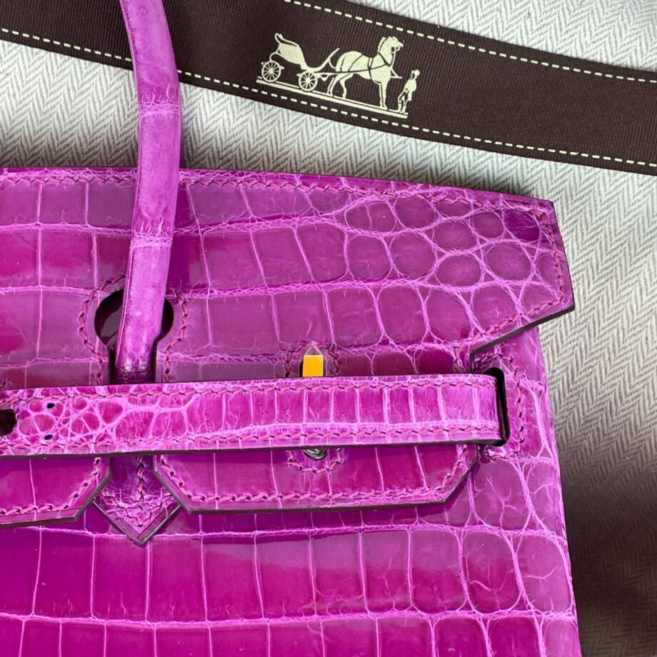 HermèS Birkin25 Purple Nile Crocodile Gold Hardware Handmade Sewing Birkin25