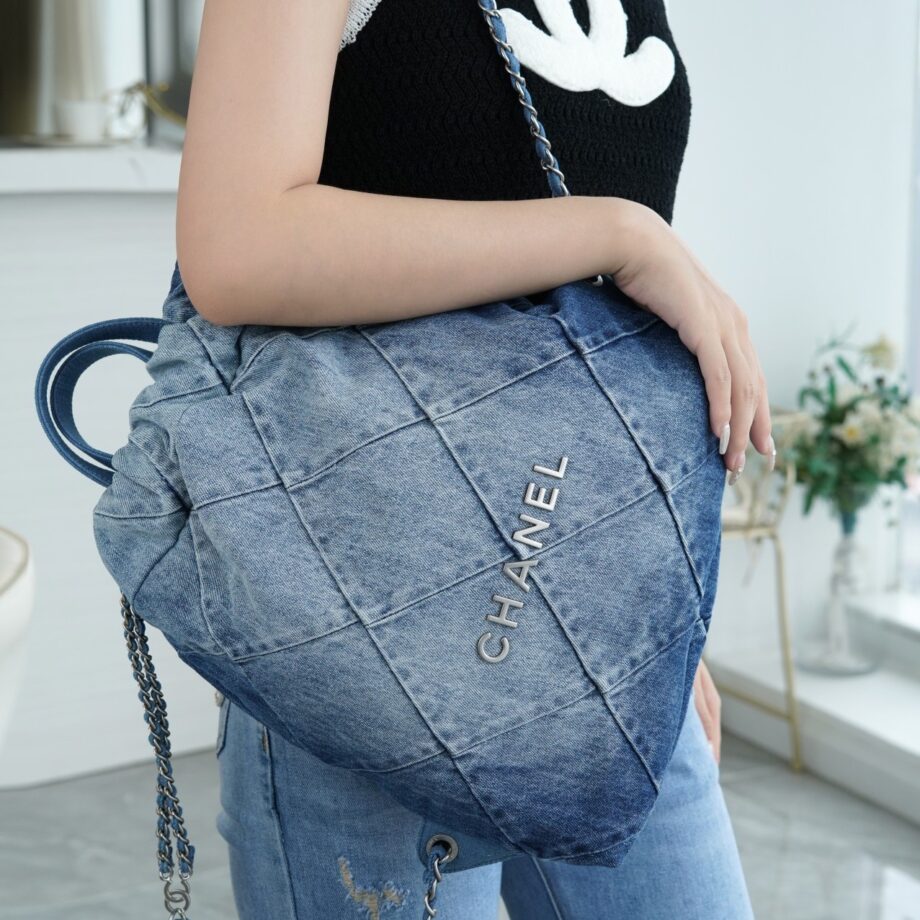 Chanel Denim Blue 23P Double Small Shoulder Back