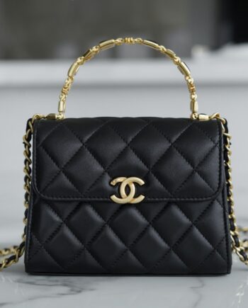 Chanel Black Medium Italian Imported Lambskin 22B Enamel Buckle Kelly