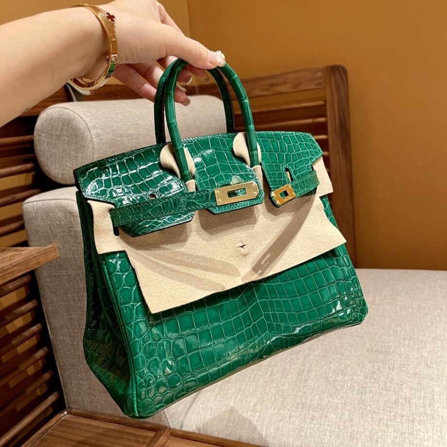 HermèS Birkin25 Cactus Green Nile Crocodile Golden Hardware Handmade Hand Sewing Birkin25