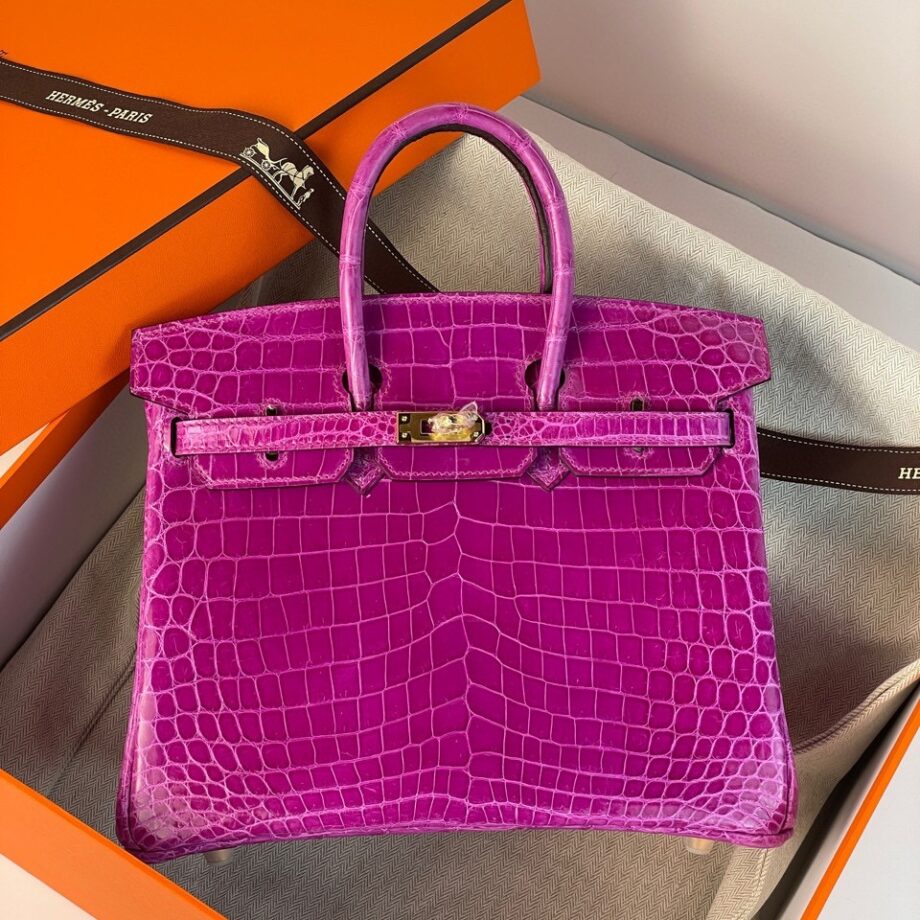 HermèS Birkin25 Purple Nile Crocodile Gold Hardware Handmade Sewing Birkin25