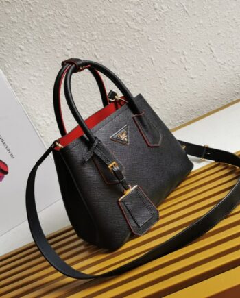 prada 1bg443 doublebag mini shopping bag, coarse cross grain cowhide, full sheepskin lining