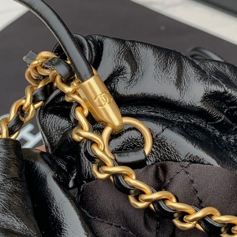 Chanel AS3980 Mini Black Pearl Shiny Crumpled Calfskin & Gold-Tone Metal Chanel 22 Mini Handbag