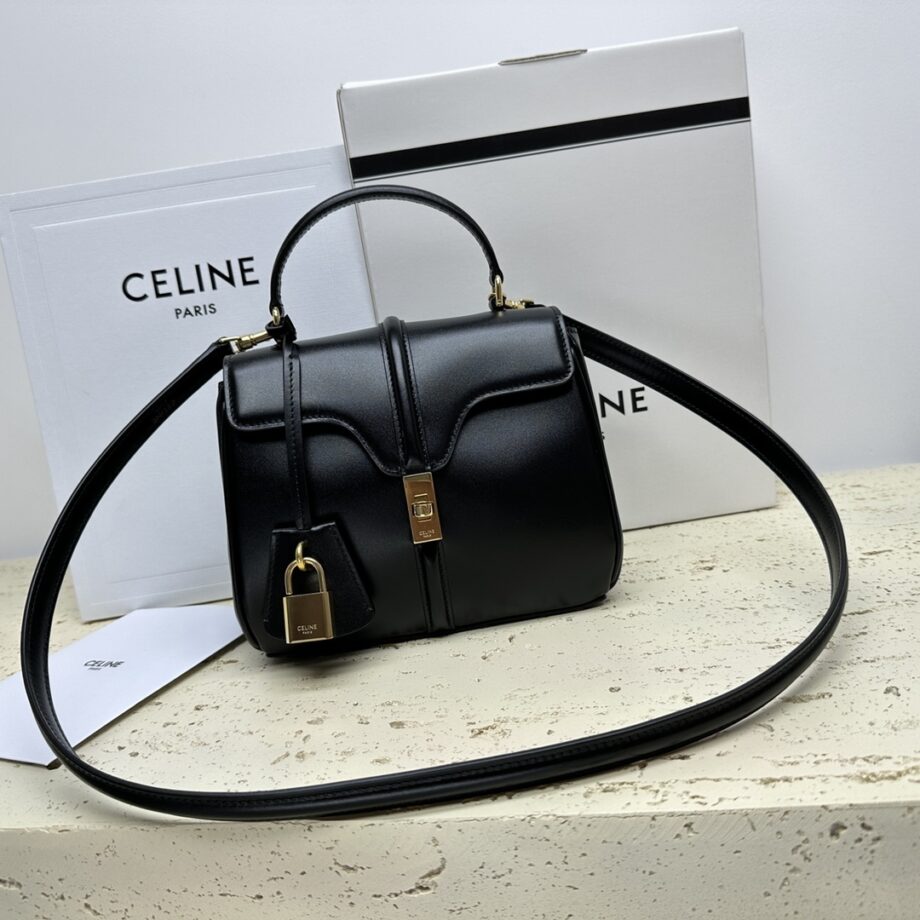 Celine 197983 Black Mini 16 In Satinated Calfskin