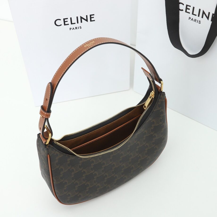 celine 193952 tan ava bag in triomphe canvas and calfskin