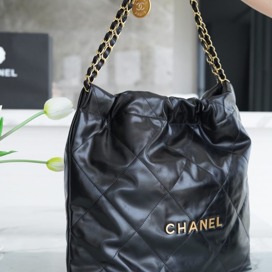 Chanel AS3261 Medium Black Shiny Calfskin & Gold-Tone Metal Chanel 22 Small Handbag