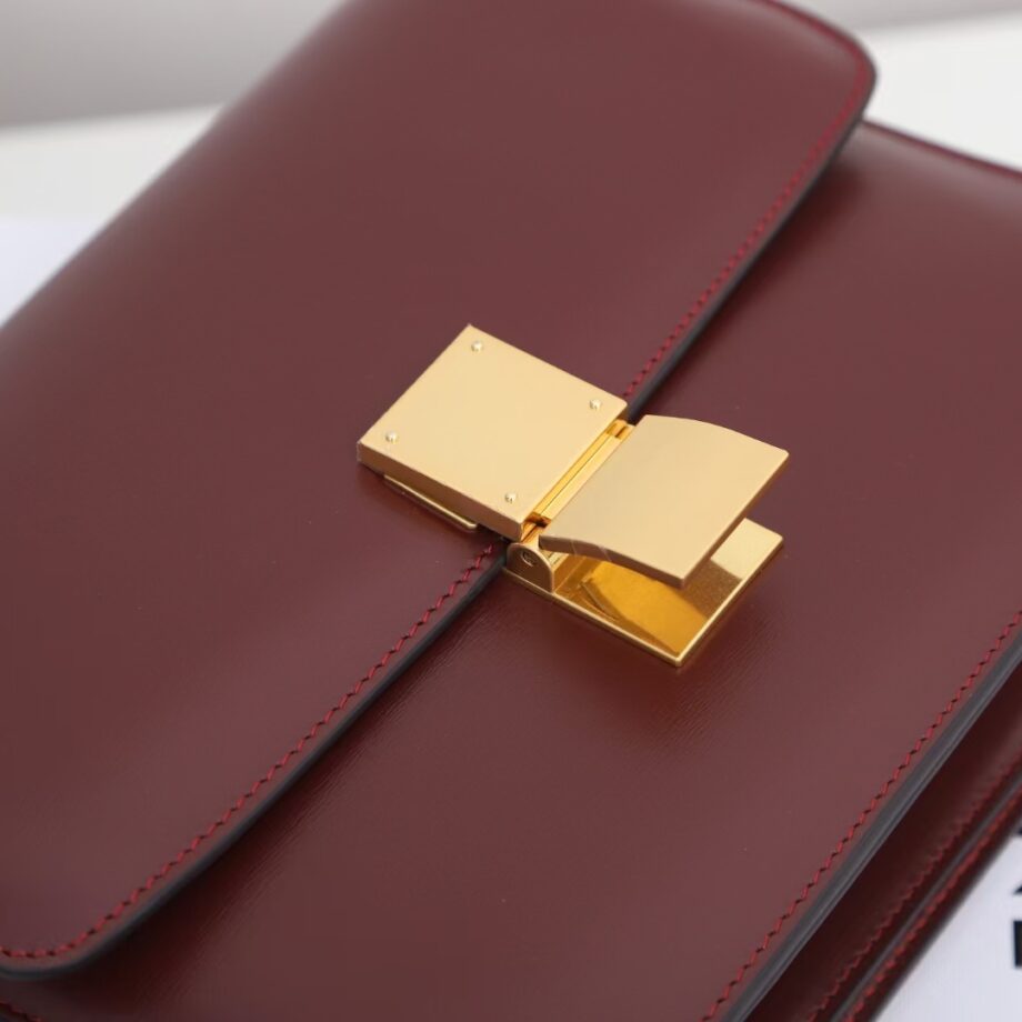 celine 189173 dark red tea classic bag in box calfskin