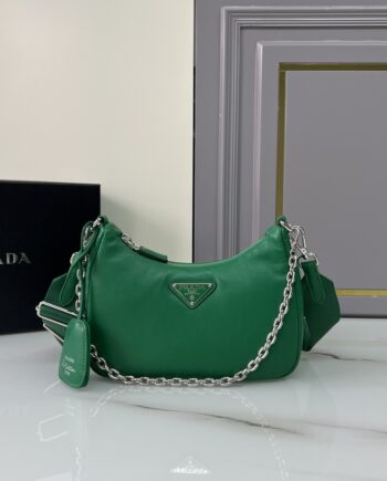 PRADA 1BH204 Green Sheepskin Hobo Bag