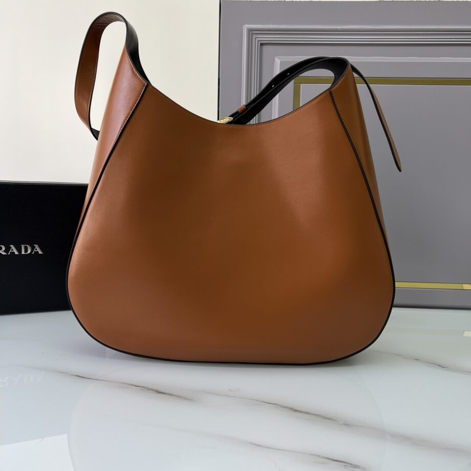 PRADA 1BC181 Large Leather Shoulder Bag With Topstitching